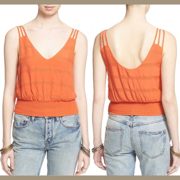 NWT!‎ Free People Disco Times' Smocked Tank Blood Orange [SZ Small ] - Picture 1 of 8
